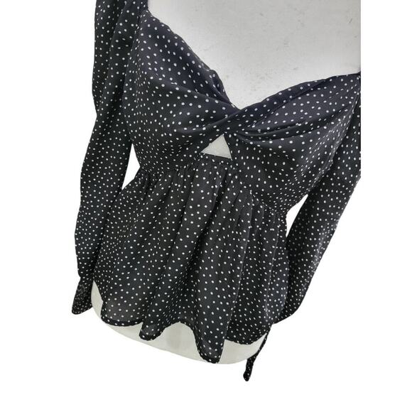 Abercrombie & Fitch Women's Polka Dot Top Cut Out Smocked Puff Sleeve Crop Small - Picture 3 of 9